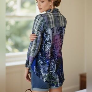 Soft Surroundings Plaid Button Up Long Sleeve Shirt Size Small